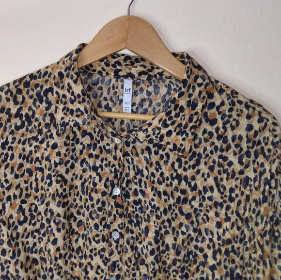 Zara Trf Collection Leopard Print Button Down Blouse Size XL - Picture 6 of 12